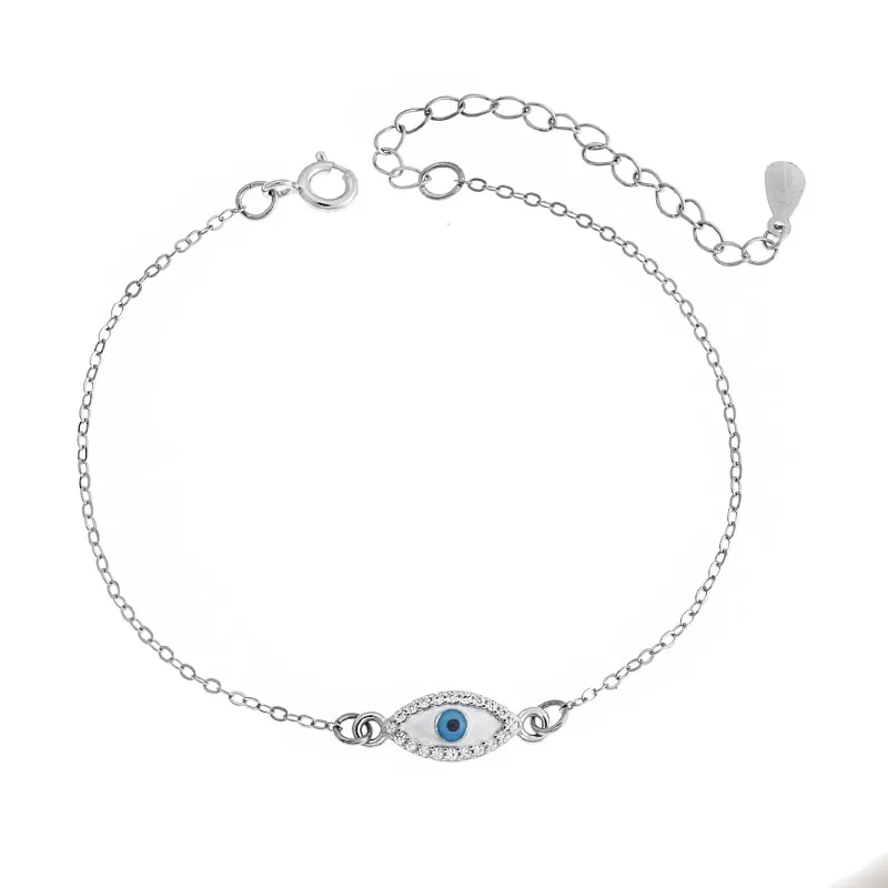 Βραχιόλι Senza Silver 925, επιπλατινωμένο ματάκι σμάλτο