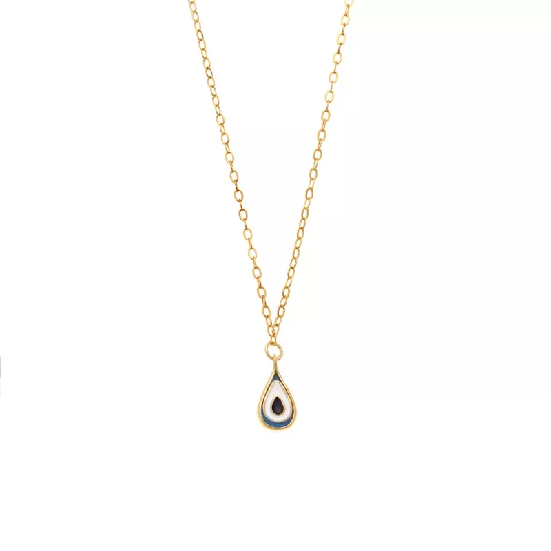 Κολιέ Senza Silver 925 Gold Plated, Ματάκι σχήμα σταγόνας με σμάλτο