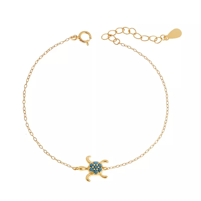 Βραχιόλι Senza Silver 925 Gold Plated, Χελώνα με τυρκουάζ πέτρες