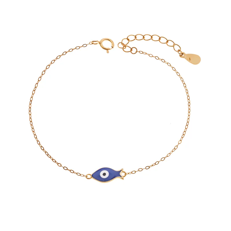 Βραχιόλι Senza Silver 925 Gold Plated, Ψαράκι με μπλε σμάλτο