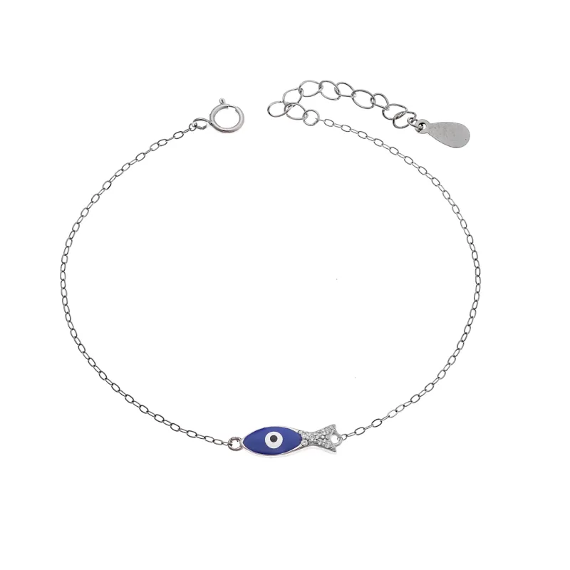 Βραχιόλι Senza Silver 925, Ψαράκι με μπλε σμάλτο και ζιργκόν