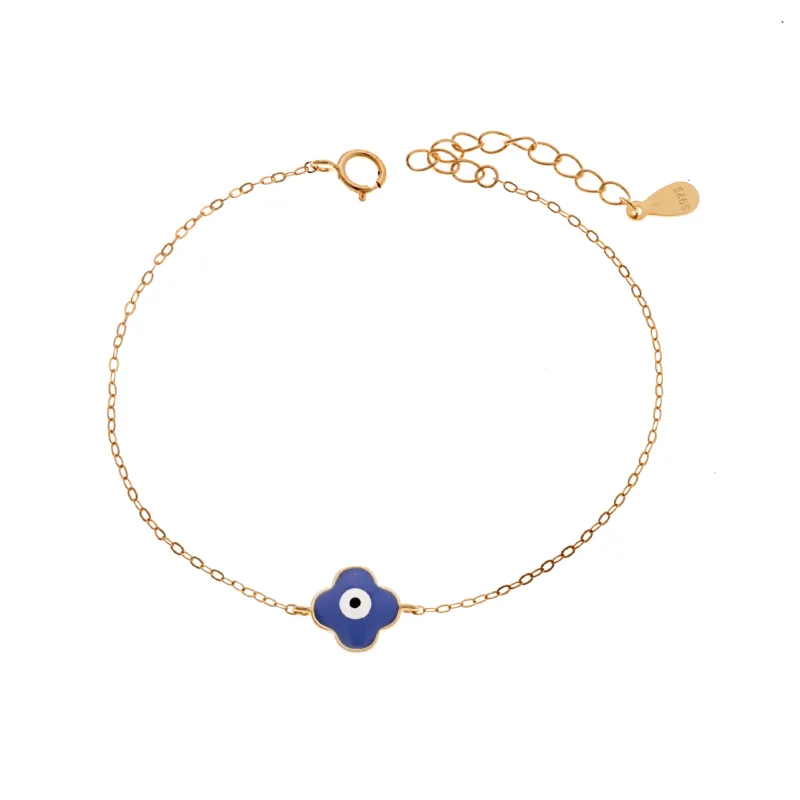 Βραχιόλι Senza Silver 925 Gold Plated, Σταυρουδάκι με μάτι και μπλε σμάλτο