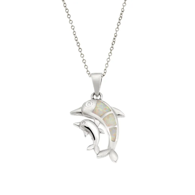 Μοτίφ Senza από ασήμι 925, διπλό δελφίνι με Opal