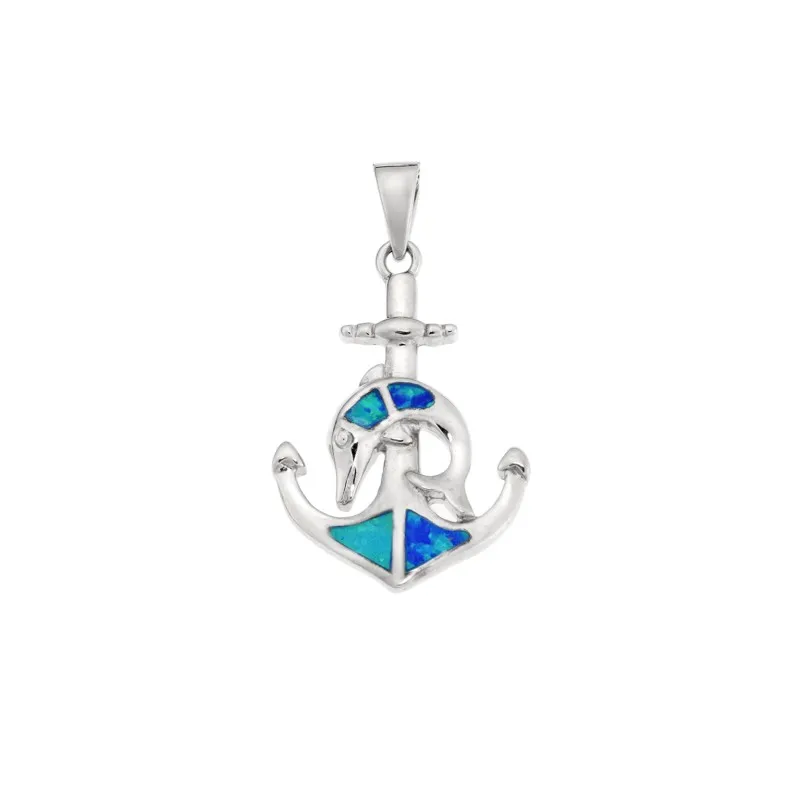 Μοτίφ Senza από ασήμι 925, άγκυρα και δελφίνι με Opal