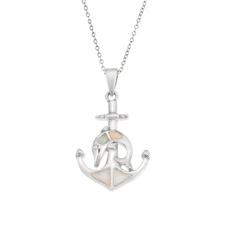 Μοτίφ Senza από ασήμι 925, άγκυρα και δελφίνι με Opal