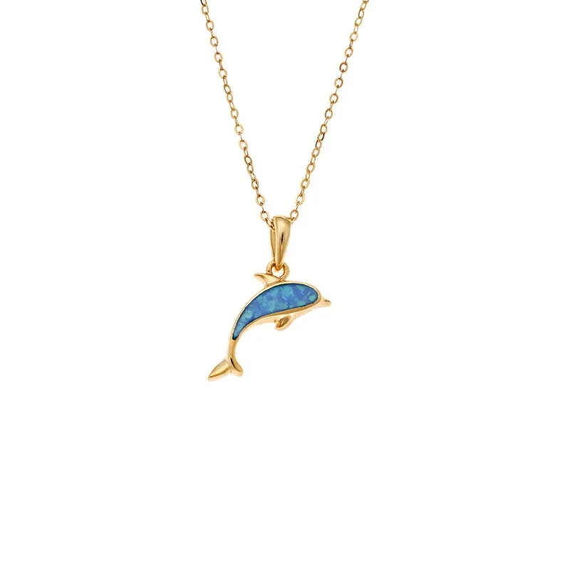 Κολιέ SENZA Goldplated Ασήμι 925 Δελφίνι με Όπαλ