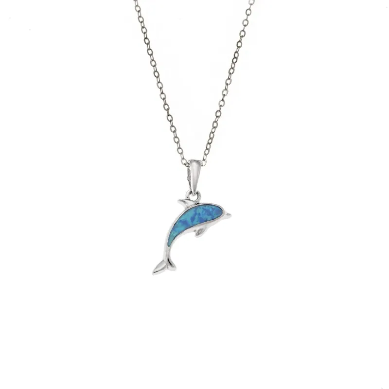 Κολιέ SENZA Rhodium Plated Ασήμι 925 Δελφίνι με Όπαλ