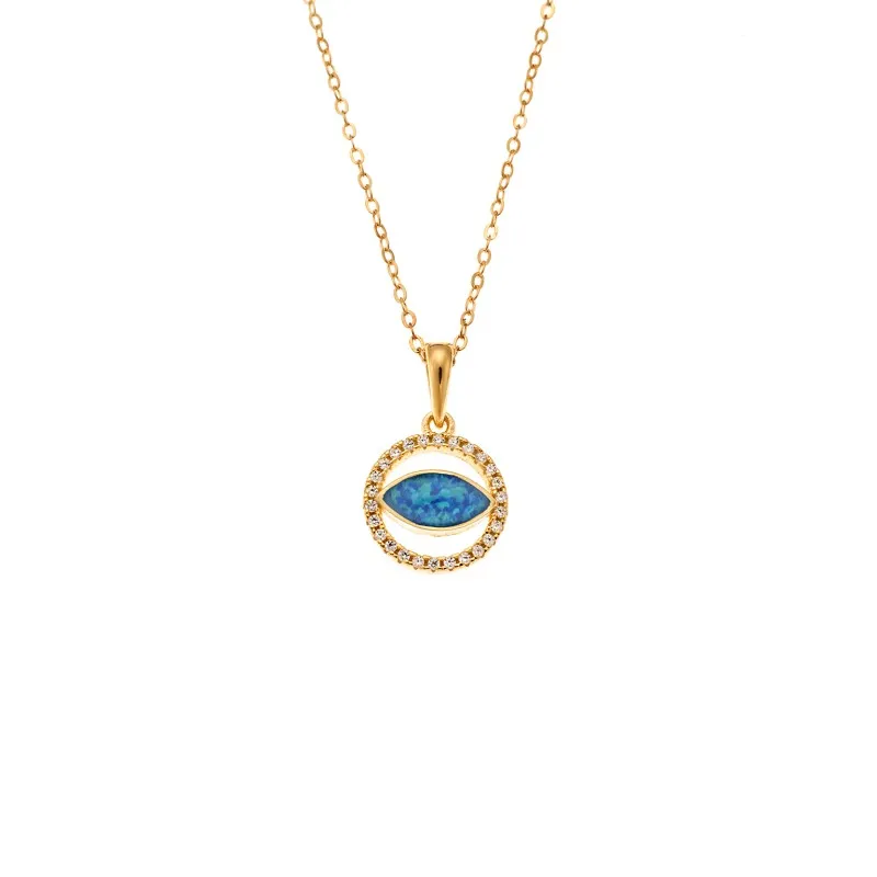 Κολιέ SENZA Gold Plated Ασήμι 925 Ματάκι σε Κύκλο Όπαλ