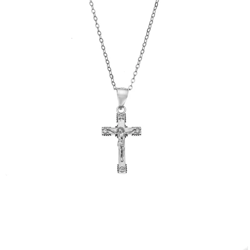 Κολιέ SENZA Rhodium Plated Ασήμι 925 Σταυρός με Ζιργκόν