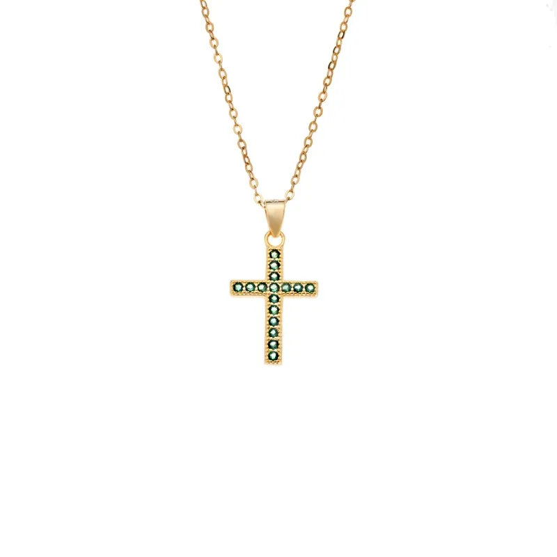 Κολιέ SENZA Gold Plated Ασήμι 925 Σταυρός με Ζιργκόν