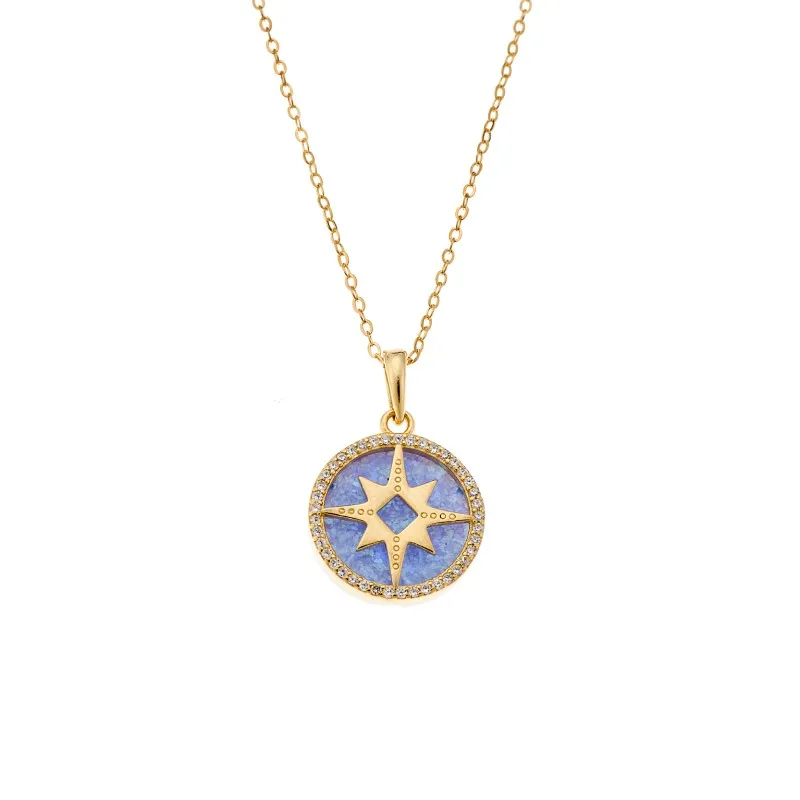 Κολιέ SENZA Gold Plated Ασήμι 925 Όπαλ με Ζιργκόν