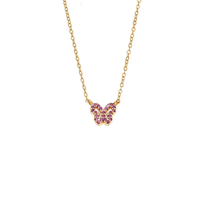 Κολιέ SENZA Πεταλούδα Gold Plated Ασήμι 925 Double Face Fouchsia