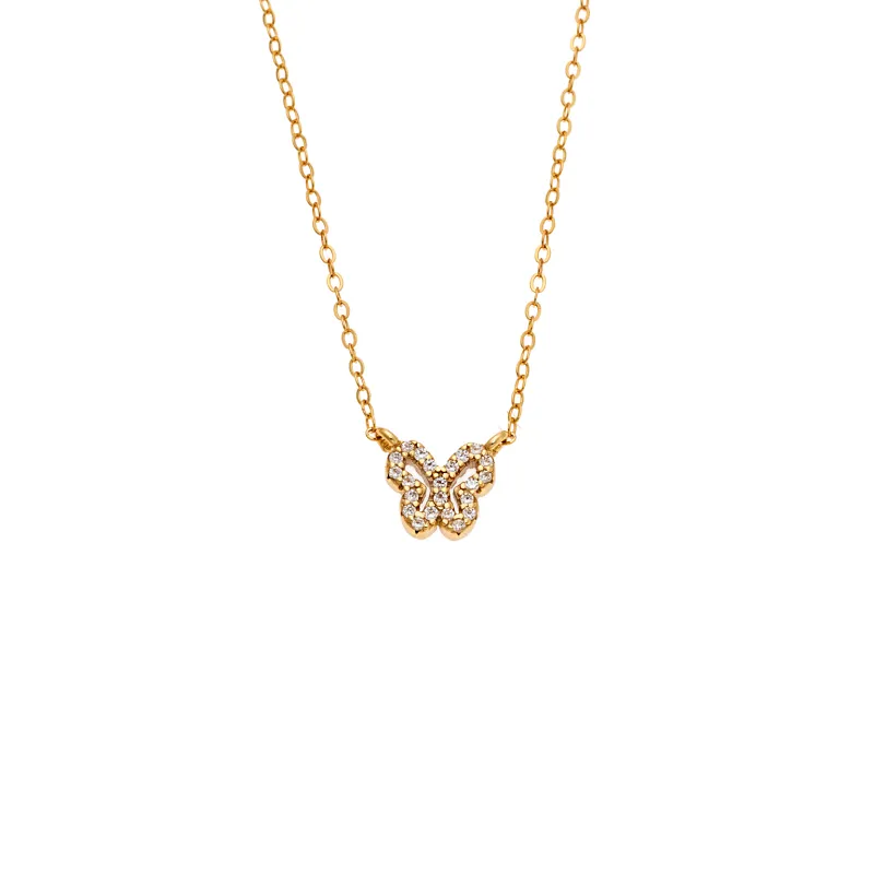 Κολιέ SENZA Πεταλούδα Gold Plated Ασήμι 925 Double Face Fouchsia