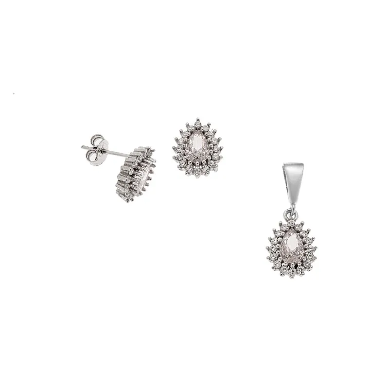 Σετ Μενταγιόν Σκουλαρίκια Γυναικείο SΕΝΖΑ Silver 925 Δάκρυ Λευκό